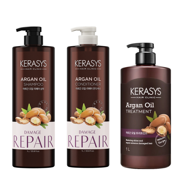 Kerasys Argan Oil Kit Profissional - Shampoo 1L + Condicionador 1L + Máscara 1L